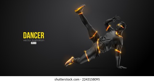 Abstract silhouette of a young hip-hop dancer, breake dancing man isolated on black background. Vector illustration