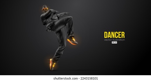 Abstract silhouette of a young hip-hop dancer, breake dancing man isolated on black background. Vector illustration