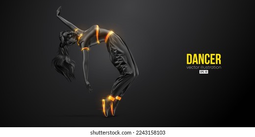 Abstract silhouette of a young hip-hop dancer, breake dancing woman isolated on black background. Vector illustration