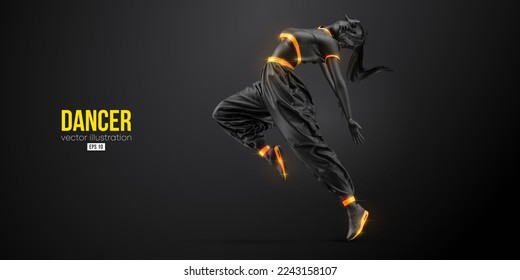 Abstract silhouette of a young hip-hop dancer, breake dancing woman isolated on black background. Vector illustration