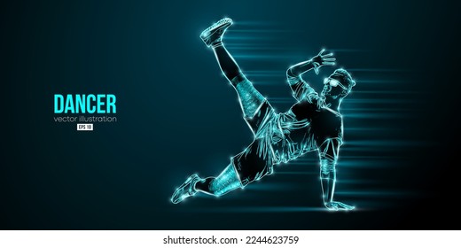 Abstract silhouette of a young hip-hop dancer, breake dancing man isolated on black background. Vector illustration