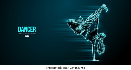 Abstract silhouette of a young hip-hop dancer, breake dancing woman isolated on black background. Vector illustration