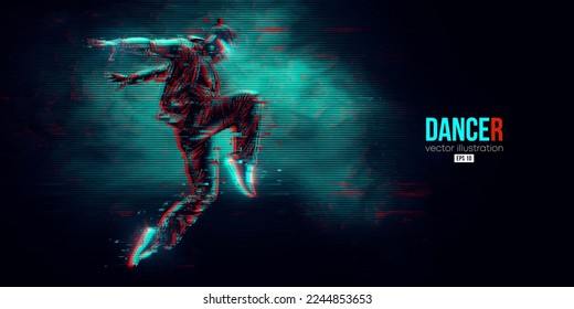 Abstract silhouette of a young hip-hop dancer, breake dancing man isolated on black background. Vector illustration