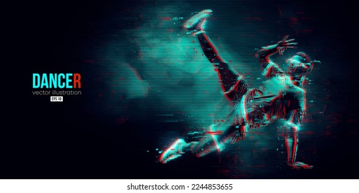 Abstract silhouette of a young hip-hop dancer, breake dancing man isolated on black background. Vector illustration