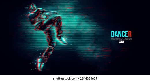 Abstract silhouette of a young hip-hop dancer, breake dancing man isolated on black background. Vector illustration