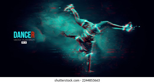 Abstract silhouette of a young hip-hop dancer, breake dancing man isolated on black background. Vector illustration