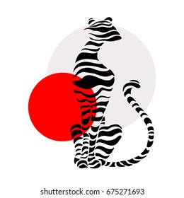 Abstract silhouettes of big cat. Beautiful Vector illustration. White background.