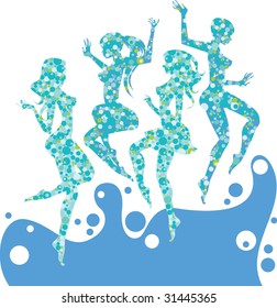 Abstract silhouettes of  dancing girls