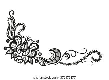 Abstract silhouettes of decorative flower and leaves. These leaves and flowers are reminiscent of lace, they are created to decorate