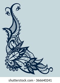 Abstract silhouettes of decorative flowers, leaves and butterfly. These decorative ornament are reminiscent of lace. Perfect cards for any other kind of design