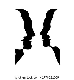 Abstract silhouettes of faces of men and women. Black and white. Vector illustration.