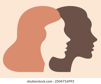 Abstract Silhouettes Female Face with two color Vector Design, Soft color and Abstract Silhouettes Girl Face