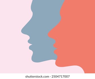 Abstract Silhouettes Female Face with two color Vector Design, Soft color and Abstract Silhouettes Girl Face