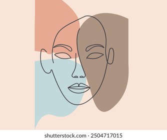 Abstract Silhouettes Female Face with two color Vector Design, Soft color and Abstract Silhouettes Girl Face