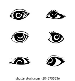 Abstract silhouettes of human eyes, vector isolated collection. Stylized illustrations of various eyes with different emotions and expressions, vector black and white set.