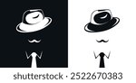 Abstract silhouettes of mafia man, gangster, detective or gentleman. Man with mustache in hat and tie. Vector illustration