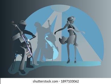 Abstrakte Silhouetten der Musiker auf der Party. Jazzband. Handgezeichnete Vektorgrafik.