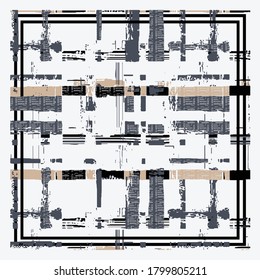 abstract silk scarf concept design with a broken striped abstract stripe design that does not look neat on the edges and with a writing pattern that adds a modern fashion impression with soft colors