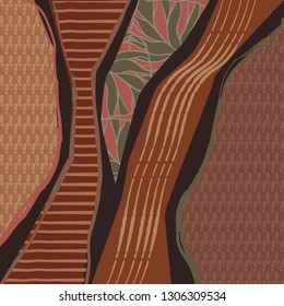 Abstract silk scarf design pattern on brown, Hijab style