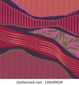 Abstract silk scarf design pattern on red, Hijab style