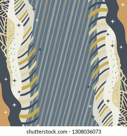 Abstract silk scarf with diagonal lines and stars pattern