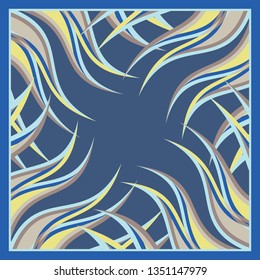 Abstract silk scarf pattern design on blue and yellow