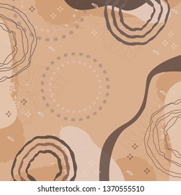 Abstract silk scarf pattern design with circle element on brown