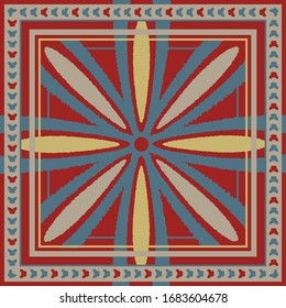 Abstract silk scarf pattern design with butterfly border. Design for textile and fabric printing