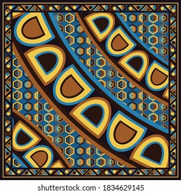 Abstract silk scarf pattern design on blue. Scarves motif