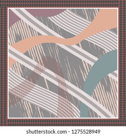 Abstract silk scarf pattern with diagonal lines. Hijab style