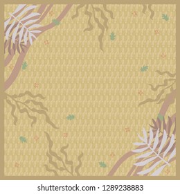 Abstract silk scarf pattern with floral on yellow. Hijab style
