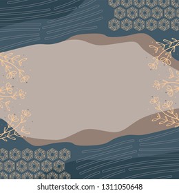 Abstract silk scarf pattern with floral and hexagon. Hijab fashion