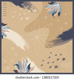Abstract silk scarf pattern with floral ornament