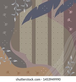 Abstract silk scarf pattern with floral motif. Hijab design