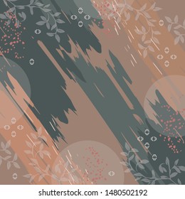 Patrón de pañuelo de seda abstracto con adorno floral de color marrón
