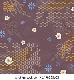 Abstract silk scarf pattern with floral ornaments. Hijab design with flowers