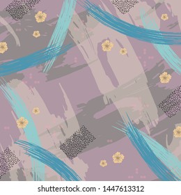 Abstract silk scarf pattern for hijab design with brush paint and flower