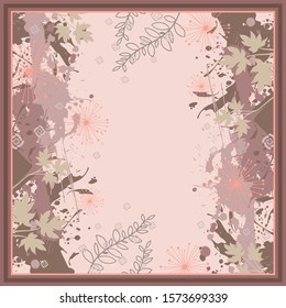 Abstract silk scarf pattern  with leaf design on pink. Hijab fashion