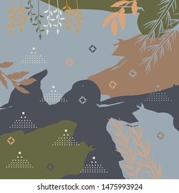 Abstract silk scarf pattern with leaves. colorful hijab design