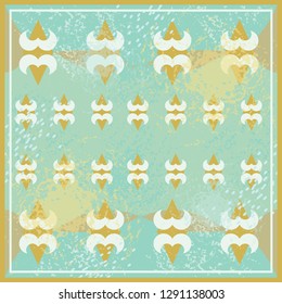 Abstract silk scarf pattern on blue and yellow background