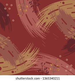 Abstract Silk Scarf Pattern On Red Maroon With Floral Design