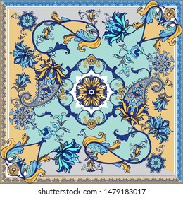 Abstract silk scarf pattern with paisley.  Classic paisley elements for textile design.