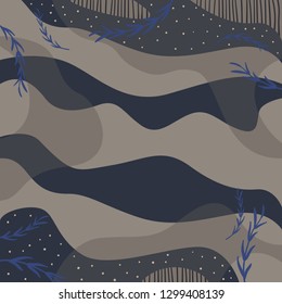 Abstract silk scarf with wavy pattern and leaf. Hijab style