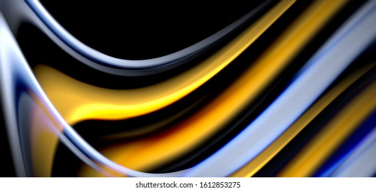 Abstract silk smooth lines on black, multicolored liquid fluid rainbow style waves on black. Vector Illustrations For Wallpaper, Banner, Background, Card, Book, Illustration, landing page, cover