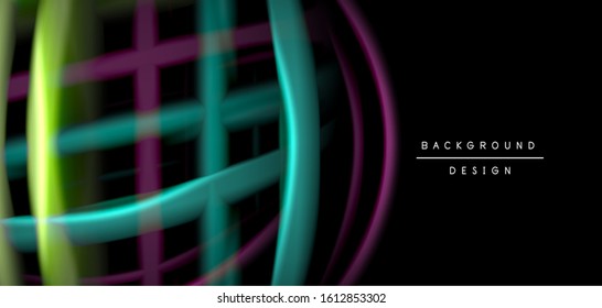 Abstract silk smooth lines on black, multicolored liquid fluid rainbow style waves on black. Vector Illustrations For Wallpaper, Banner, Background, Card, Book, Illustration, landing page, cover
