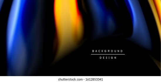 Abstract silk smooth lines on black, multicolored liquid fluid rainbow style waves on black. Vector Illustrations For Wallpaper, Banner, Background, Card, Book, Illustration, landing page, cover