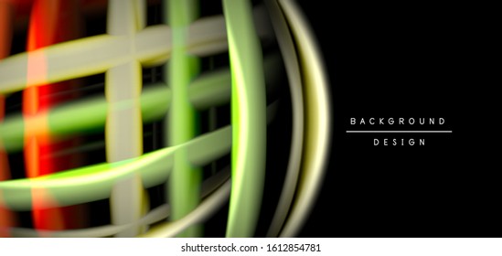 Abstract silk smooth lines on black, multicolored liquid fluid rainbow style waves on black. Vector Illustrations For Wallpaper, Banner, Background, Card, Book, Illustration, landing page, cover