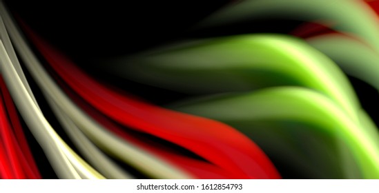 Abstract silk smooth lines on black, multicolored liquid fluid rainbow style waves on black. Vector Illustrations For Wallpaper, Banner, Background, Card, Book, Illustration, landing page, cover