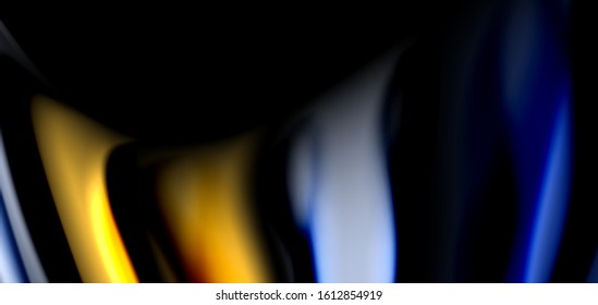 Resumen de líneas suaves de seda sobre ondas negras multicolores de estilo arco iris líquido sobre negro. Ilustraciones vectoriales para papel tapiz, cartel, fondo, tarjeta, libro, ilustración, página de inicio, portada