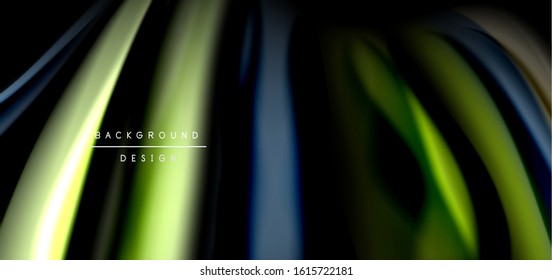Abstract silk smooth lines on black, multicolored liquid fluid rainbow style waves on black. Vector Illustrations For Wallpaper, Banner, Background, Card, Book, Illustration, landing page, cover